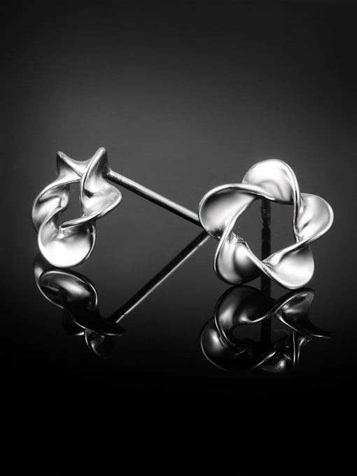 SANTIAGO Simple 925 Sterling Silver Twisted Flower Stud Earrings 1