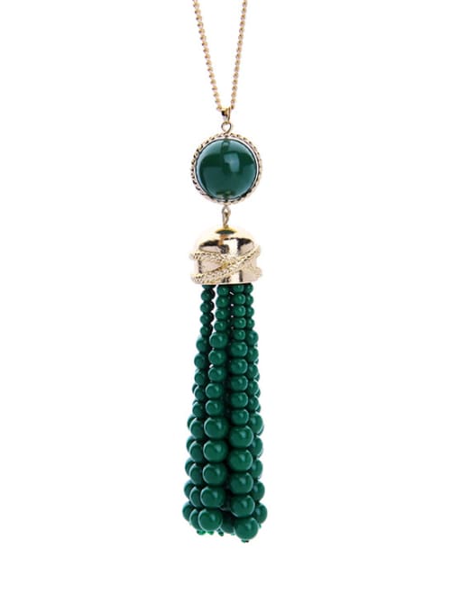 Green -2 Long Tassel Stones weater Necklace