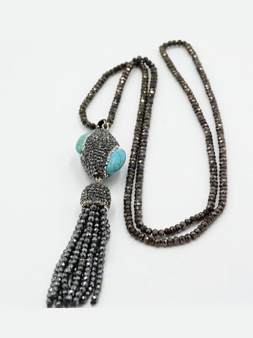 Black Retro Turquoise Stone Natural Crystal Sweater Chain