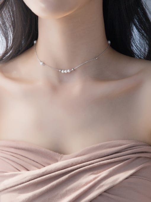 Rosh Temperament S925 Silver Artificial Pearl Necklace 1