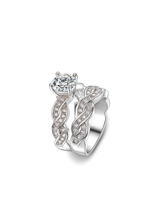 Ronaldo Elegant Round Shaped Platinum Plated Zircon Ring Set 0