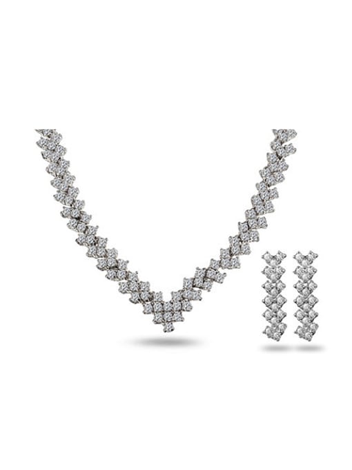 SANTIAGO All-match Platinum Plated Letter V Shaped Zircon Two Pieces Jewelry Set 0