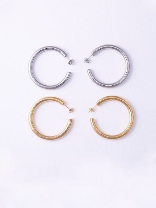 GROSE Titanium With Rose Gold Plated Simplistic Smooth Round Hoop Earrings 3
