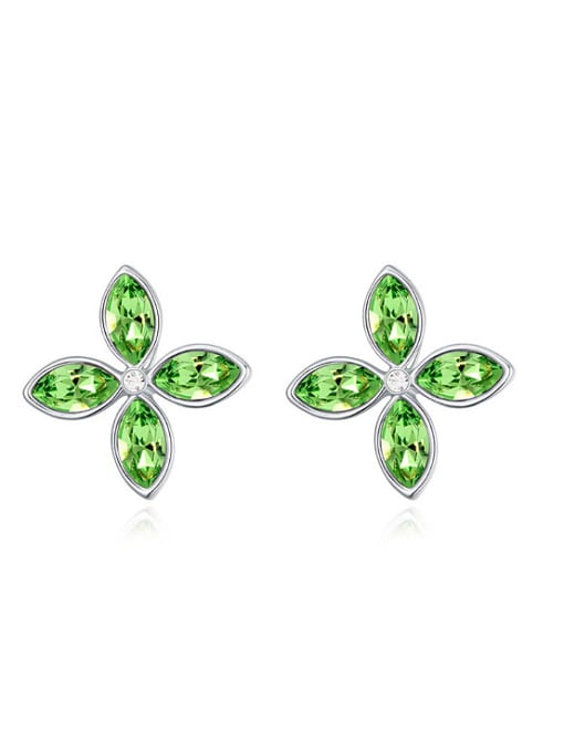 green Simple Marquise austrian Crystals Flower Stud Earrings