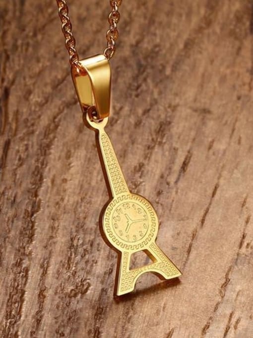 CONG Temperament Gold Plated Clock Shaped Stainless Steel Pendant 1