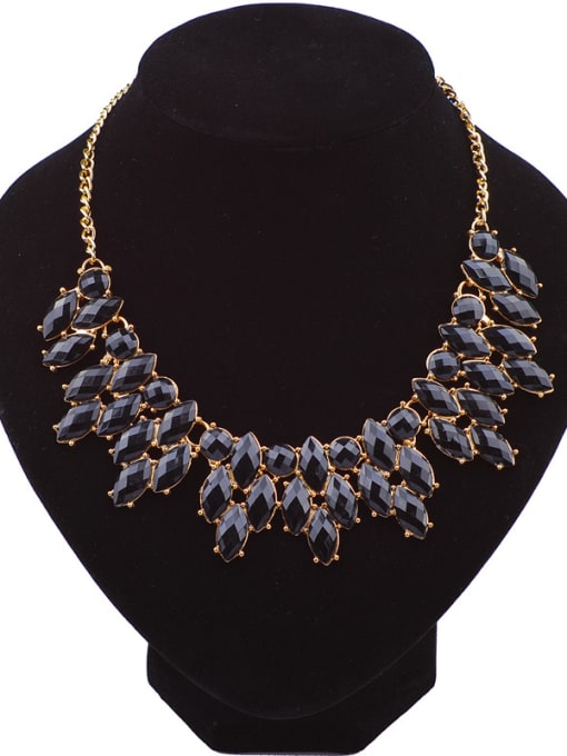 Black Fashion Marquise stones-studded Gold Plated Alloy Necklace