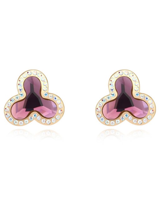 purple Simple Shiny austrian Crystals Champagne Gold Alloy Stud Earrings