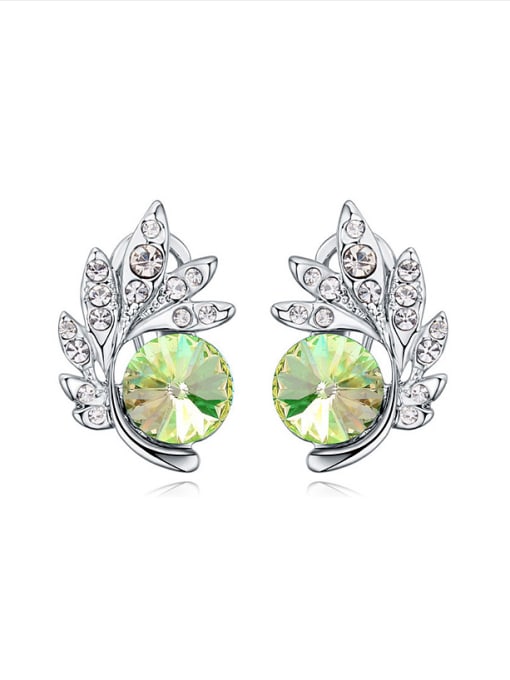 light green Fashion Shiny Cubic austrian Crystals-covered Leaves Alloy Stud Earrings