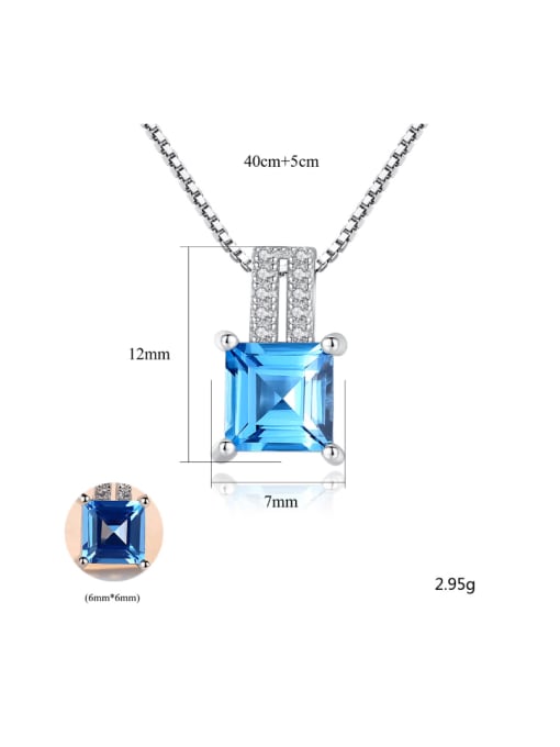 CCUI Sterling silver micro-inlaid zircon blue square synthetic topaz necklace 2