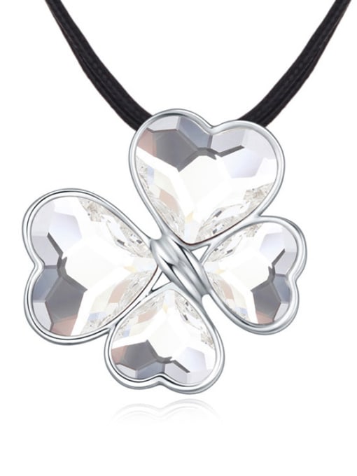 White Fashion Heart austrian Crystals Flower Pendant Alloy Necklace