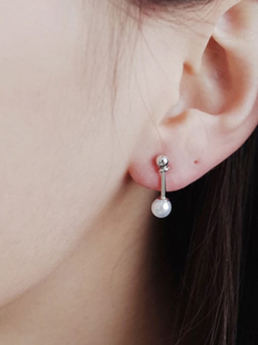 DAKA Simple White Artificial Pearl Silver Stud Earrings 1