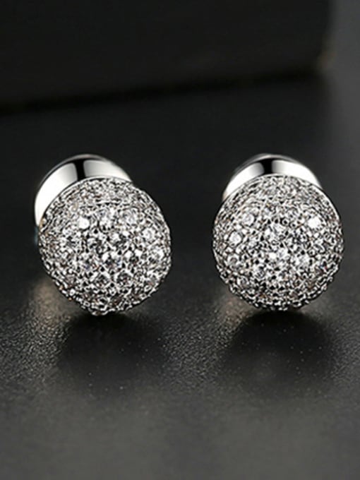 Platinum-T04E16 Copper With Cubic Zirconia Delicate Round Stud Earrings