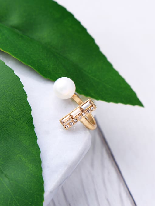 KM Gold Plated Alloy Artificial Pearl Opening Ring 2