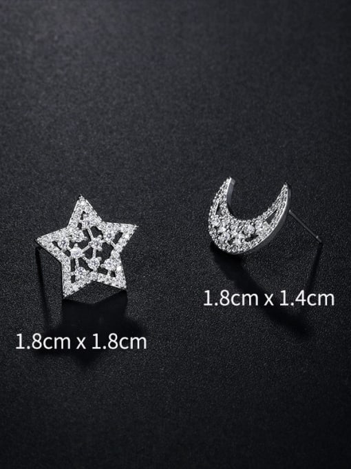 Mo Hai Copper With Platinum Plated Cute Asymmetry Star Moon  Stud Earrings 3