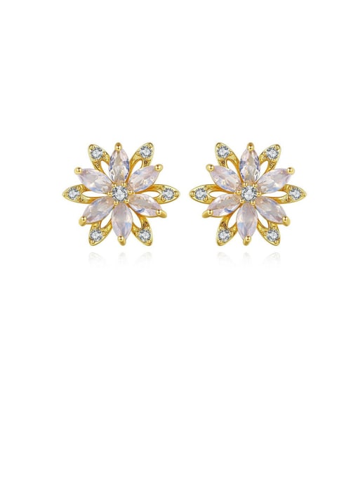 BLING SU Copper With Gold Plated Cute Flower Stud Earrings 0