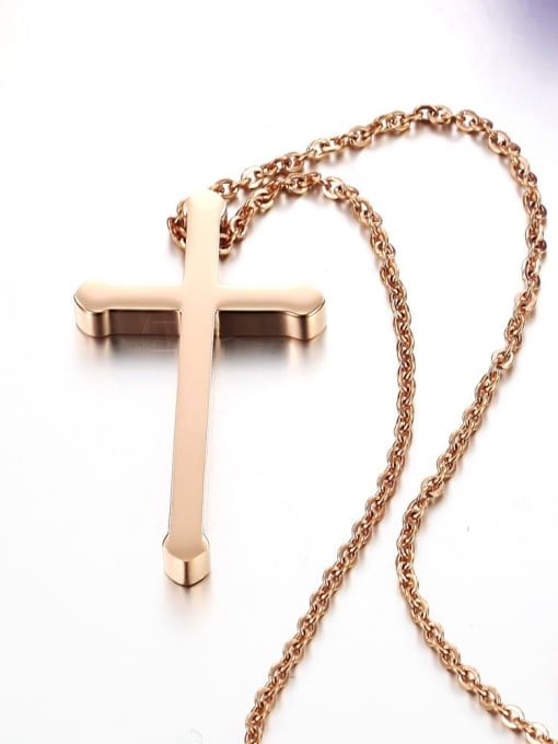 Open Sky Simple Rose Gold Cross Smooth Titanium Necklace 1