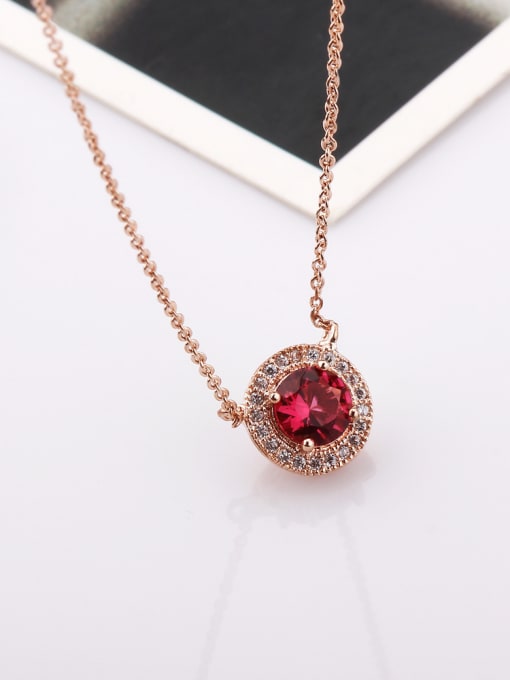OUXI Fashion All-match Rose Gold Round Shaped CZ Necklace 0
