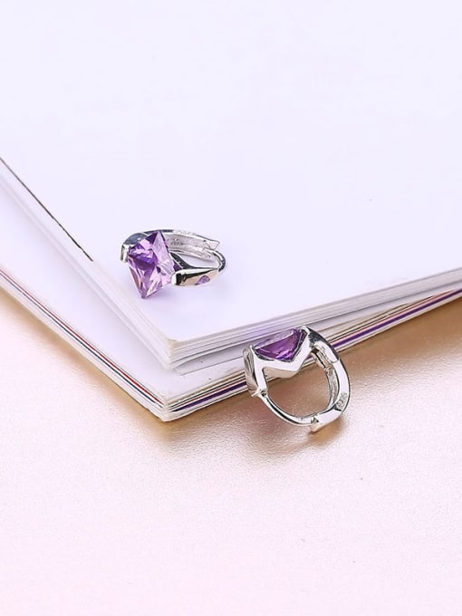 One Silver Fashion Purple Zircon Clip Earrings 0