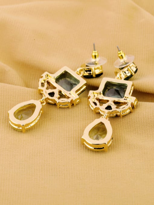 KM Alloy Gold Plated Color Zircon Drop Chandelier earring 1