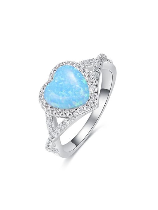 Blue Fashion Opal stone Cubic Zirconias Heart 925 Silver Ring