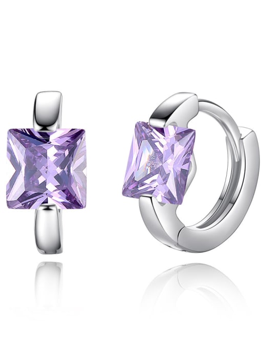 Purple Fashion Square Zircon Copper Earrings