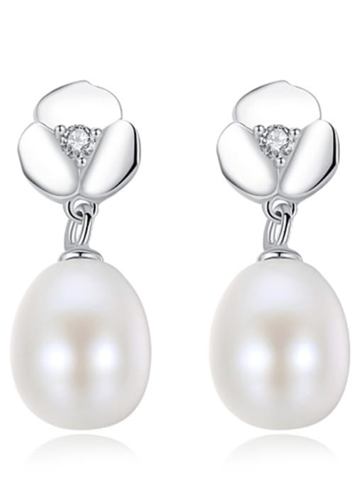 White Sterling Silver 7-8mm natural pearl earrings