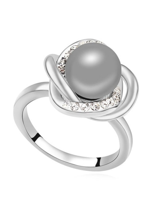 grey Fashion Imitation Pearl-accented Flowery Alloy Ring
