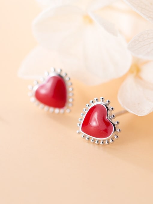 Rosh 925 Sterling Silver With  Enamel Cute Heart Stud Earrings 2