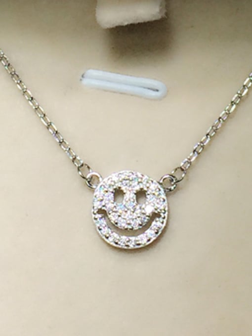 Rosh All-match Smiling Face Shaped Rhinestone S925 Silver Necklace 1