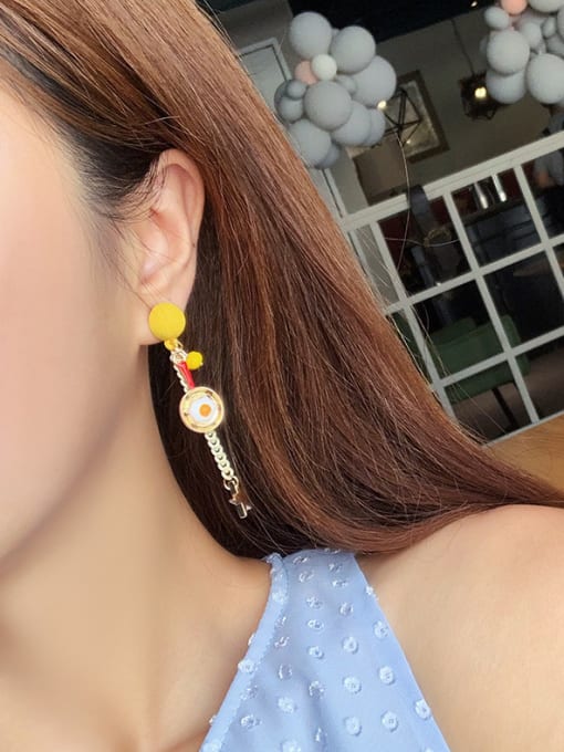 Girlhood Alloy With Enamel  Fashion Asymmetry Poached Egg Star Sassel Drop Earrings 1