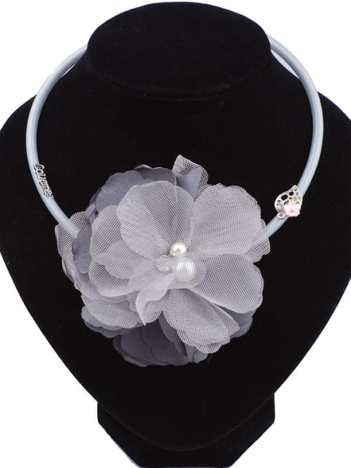 Grey Exaggerated Handmade Lace Flower Pendant Necklace