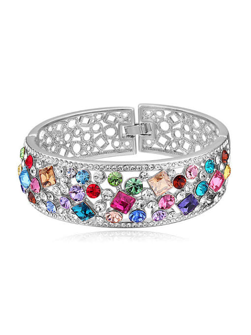 QIANZI Fashion Shiny Colorful austrian Crystals Hollow Alloy Bangle 3