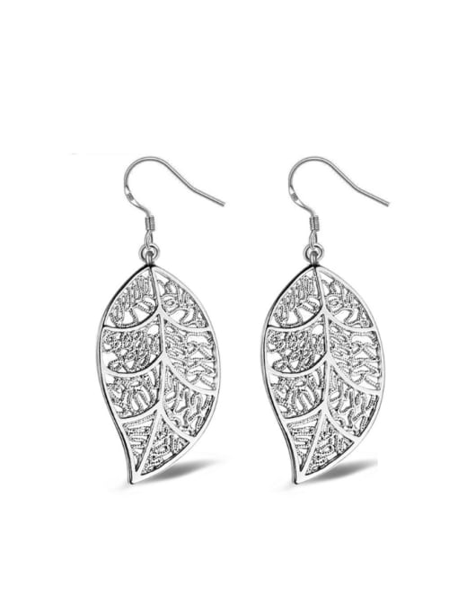 Ya Heng Exaggerate Leaves Shaped White Gold Plated Drop Earrings 0