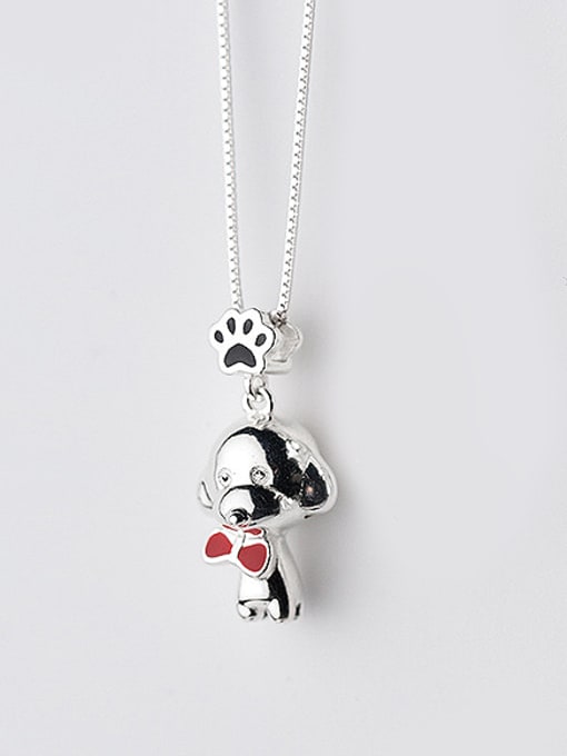 red Cute Dog Shaped Red Enamel S925 Silver Necklace