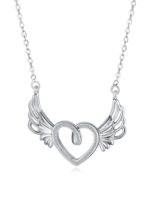 Open Sky Copper With White Gold Plated Fashion Heart with wing Necklaces 0
