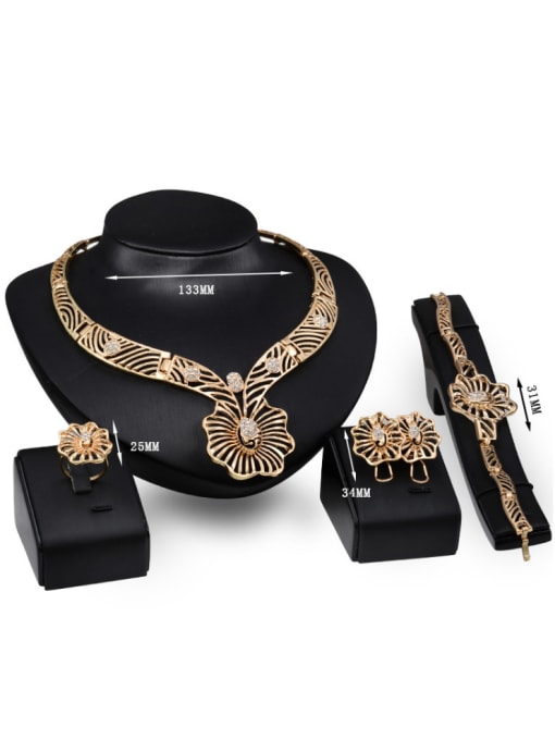 BESTIE Alloy Imitation-gold Plated Vintage style Rhinestones Hollow Flower Four Pieces Jewelry Set 2