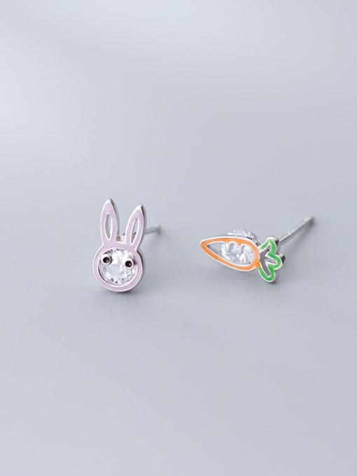 Rosh 925 Sterling Silver With Platinum Plated Cute Asymmetry Rabbit Radish Stud Earrings 1