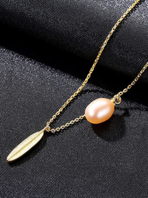 18K Gold pink Sterling silver leaf shaped natural freshwater pearl necklace