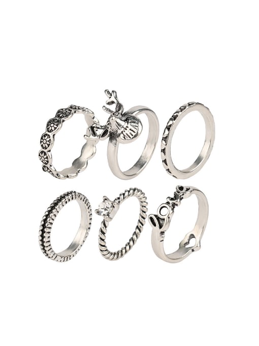 Gujin Retro style Personalized Antique Silver Plated Alloy Ring Set 0