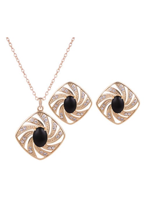 black Alloy Imitation-gold Plated Fashion Artificial Stones Square-shaped Pieces Jewelry Set