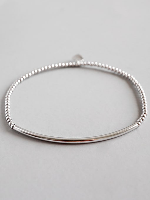 DAKA 925 Sterling Silver With Platinum Plated Simplistic Beads tube Bracelets 0