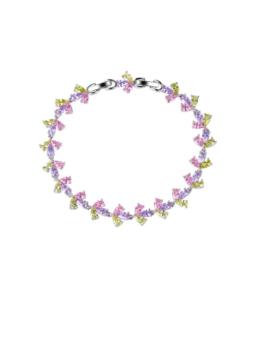 Powder Yellow purple Copper With Platinum Plated Delicate Flower  Adjustable Bracelets
