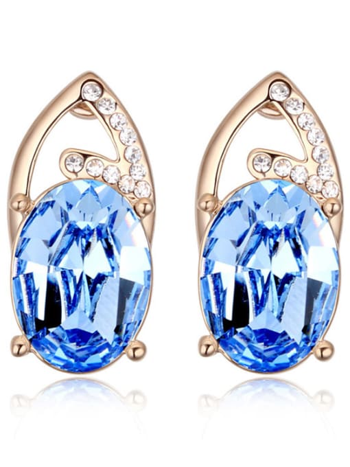 light blue Personalized Oval austrian Crystal-accented Alloy Stud Earrings
