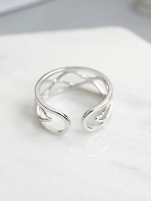 DAKA Simple Two-band Slim Water Wave Line Silver Opening Ring 2