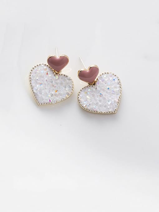 D White Alloy With Imitation Gold Plated Simplistic Heart Stud Earrings