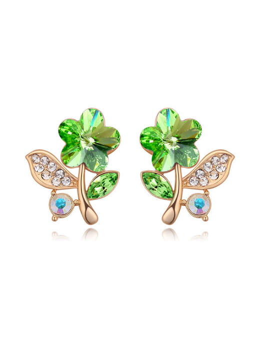 green Personalized austrian Crystals Flower Alloy Stud Earrings
