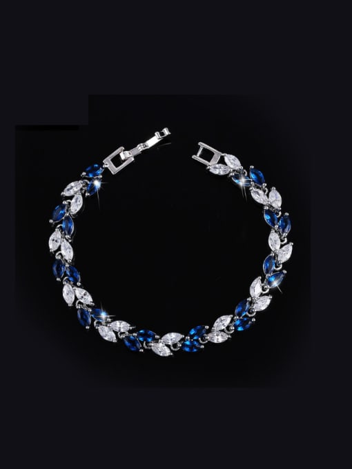 Blue 17.8 Fashion AAA Zircon Leave-shape Bracelet