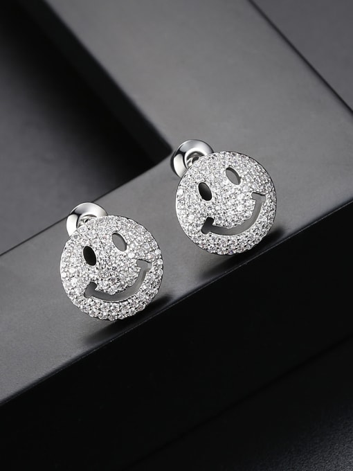 BLING SU Copper With 3A cubic zirconia Cute Face Stud Earrings 2