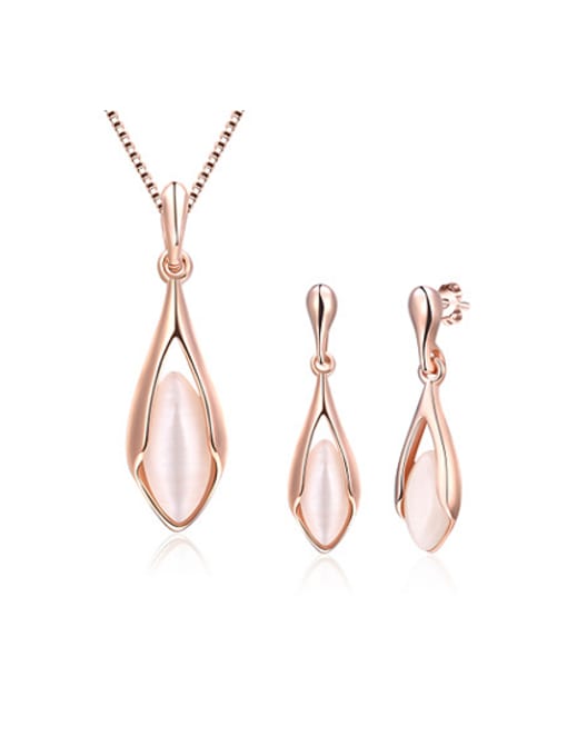 Ronaldo Elegant Rose Gold Plated Leaf Shaped Opal Two Pieces Jewelry Set 0