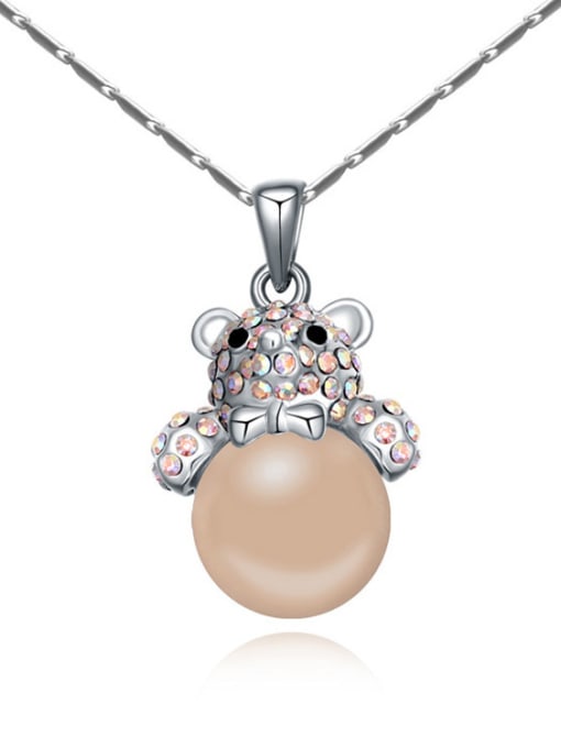 QIANZI Fashion Tiny Crystals-covered Bear Imitation Pearl Alloy Necklace 4